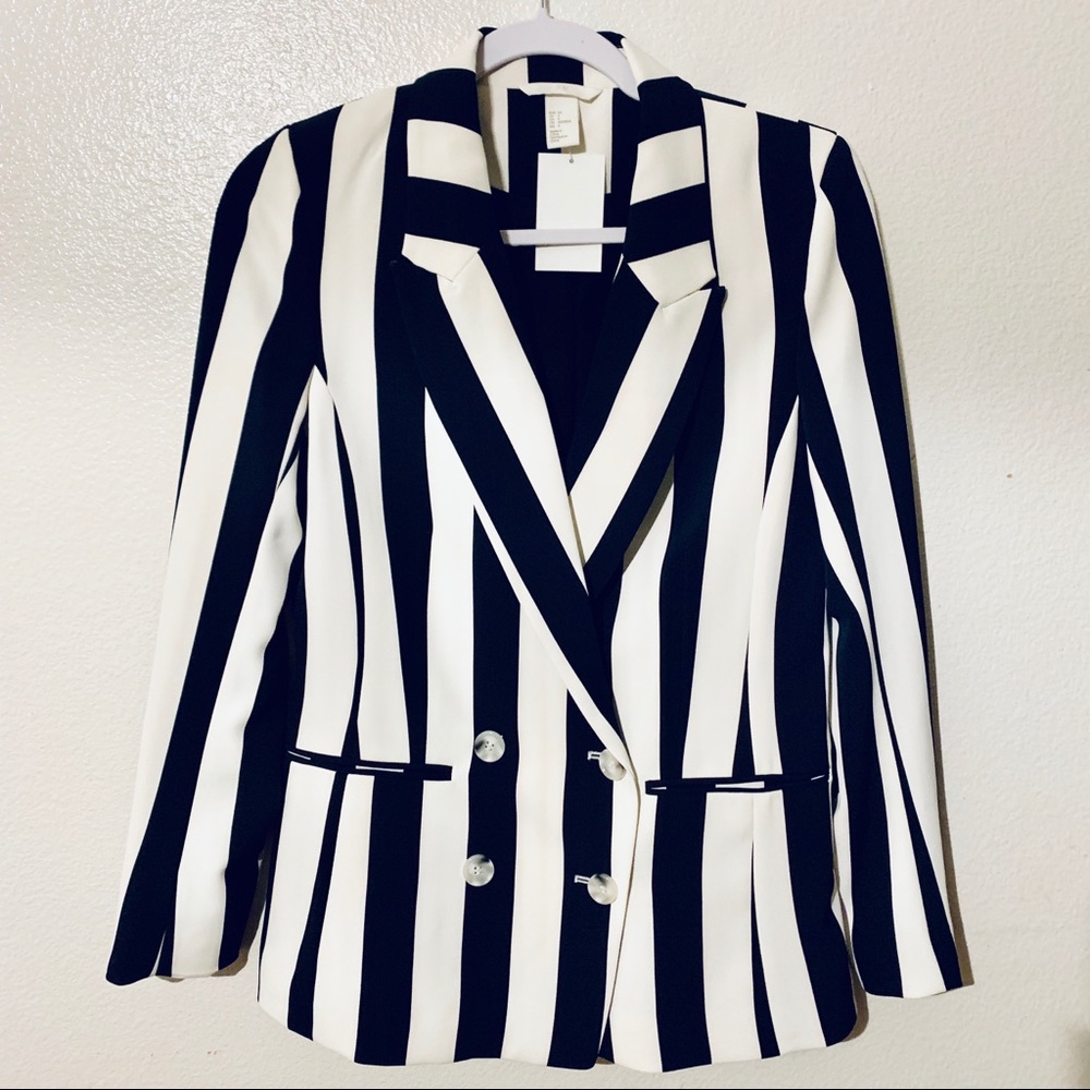 H&M Navy & White Stripe Double Breasted Blazer